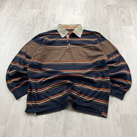 VINTAGE Y2K MISSON STRIPED LONG SLEEVE RUGBY POLO SHIRT BROWN