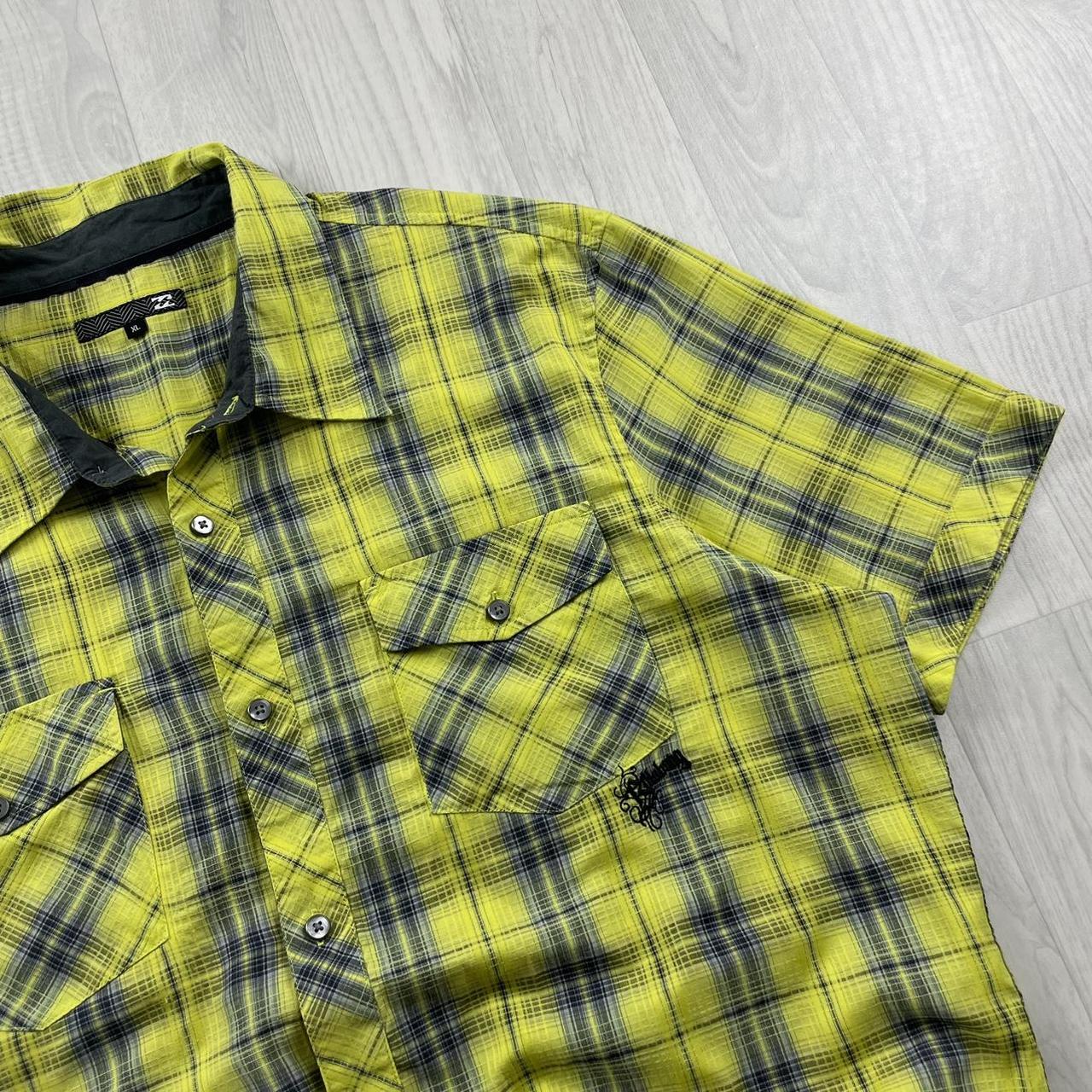 VINTAGE Y2K BILLABONG SHORT SLEEVE CHECK SHIRT YELLOW BLACK (L)