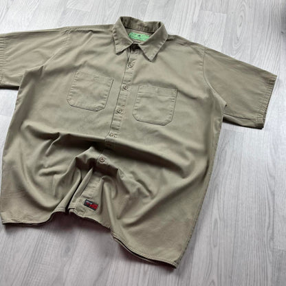 VINTAGE Y2K UTILITY SHORT SLEEVE SHIRT BEIGE