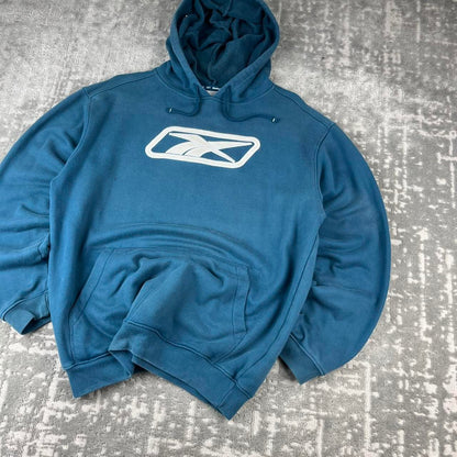 VINTAGE Y2K REEBOK CENTRE LOGO HOODIE BLUE TEAL