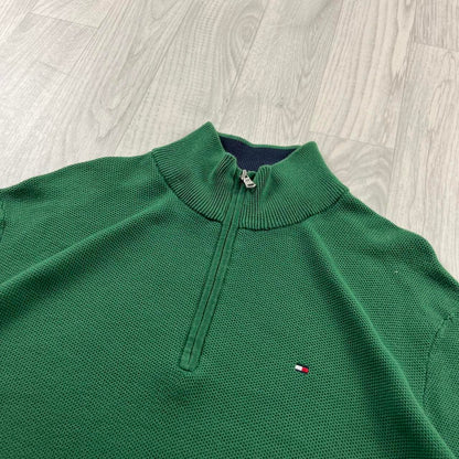 VINTAGE Y2K TOMMY HILFIGER QUARTER ZIP KNITTED JUMPER GREEN