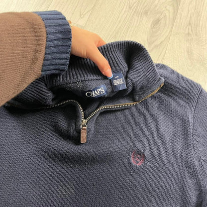 VINTAGE Y2K CHAPS CHUNKY QUARTER ZIP KNITTED JUMPER NAVY