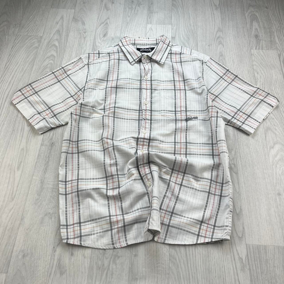 VINTAGE 00s BILLABONG GINGHAM CHECKERED SHORT SLEEVE BUTTON UP SHIRT WHITE