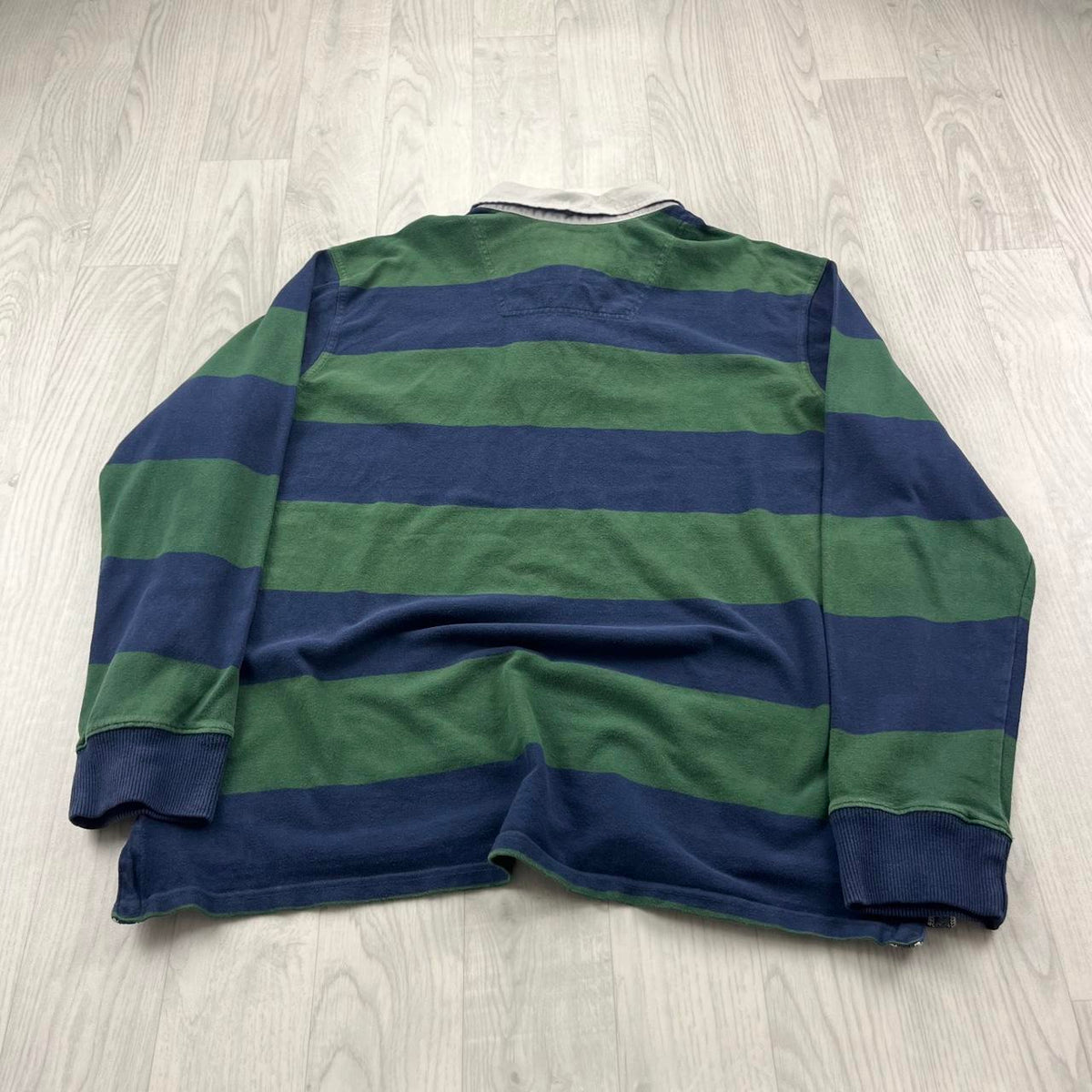 VINTAGE Y2K STRIPED LONG SLEEVE RUGBY POLO SHIRT GREEN / NAVY