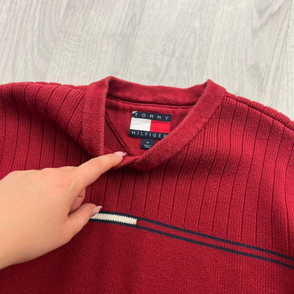 VINTAGE Y2K TOMMY HILFIGER RIBBED KNITTED JUMPER RED