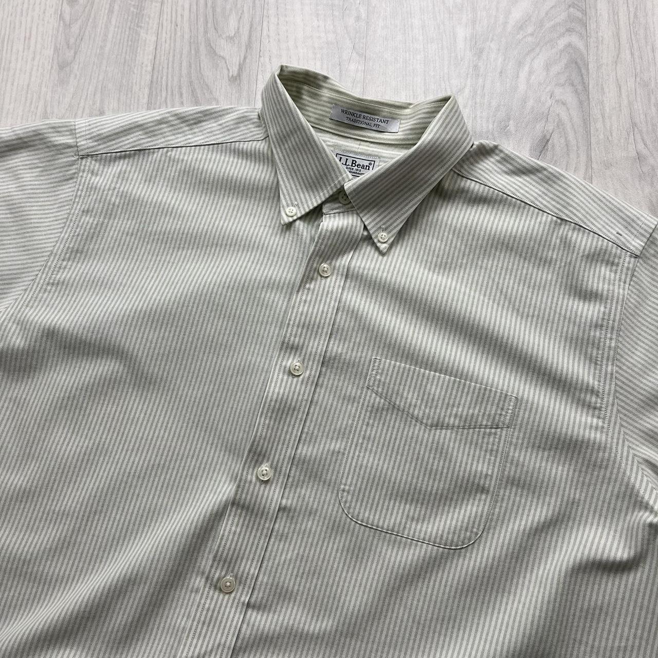VINTAGE Y2K L L BEAN SHORT SLEEVE STRIPED SHIRT WHITE / GREEN