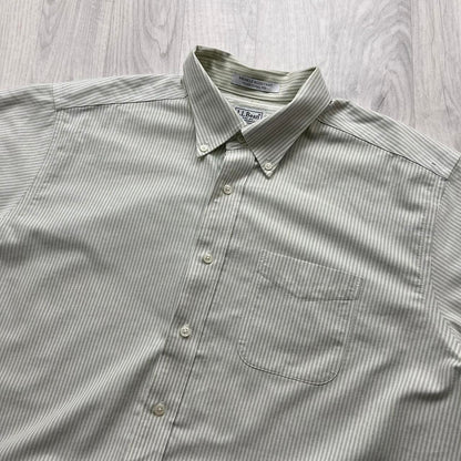 VINTAGE Y2K L L BEAN SHORT SLEEVE STRIPED SHIRT WHITE / GREEN