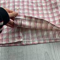 VINTAGE 00s BURBERRY CHECKERED CROPPED LONG SLEEVE BUTTON UP SHIRT WHITE RED