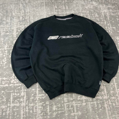 VINTAGE Y2K REEBOK SPELL OUT BOXY SWEATSHIRT BLACK