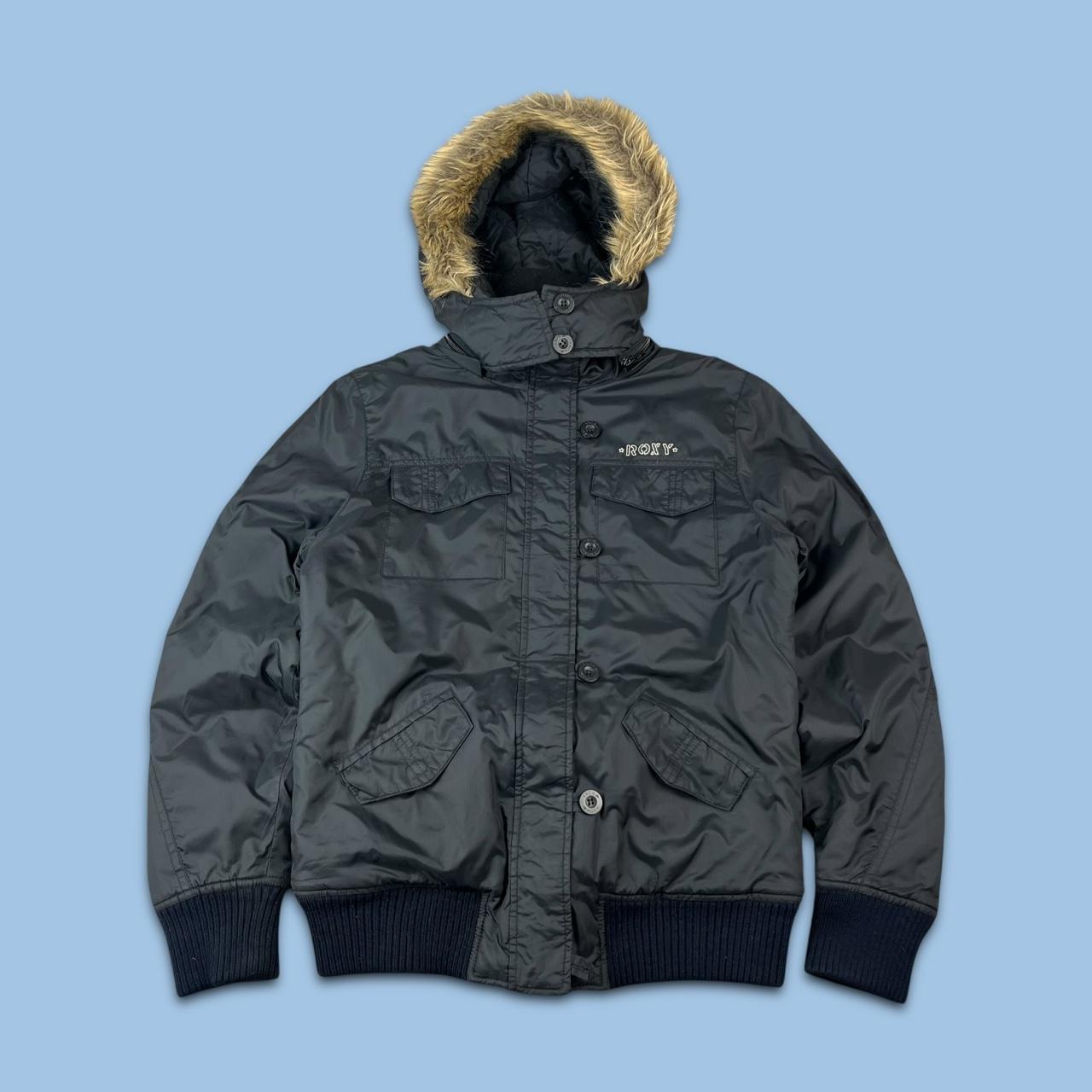 VINTAGE 00s ROXY FUR HOOD UTILITY BOMBER JACKET BLACK