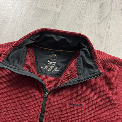 VINTAGE Y2K TIMBERLAND QUARTER ZIP WAFFLE KNIT SWEATSHIRT BURGUNDY