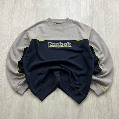 VINTAGE Y2K REEBOK SPELLOUT SWEATSHIRT NAVY GREY