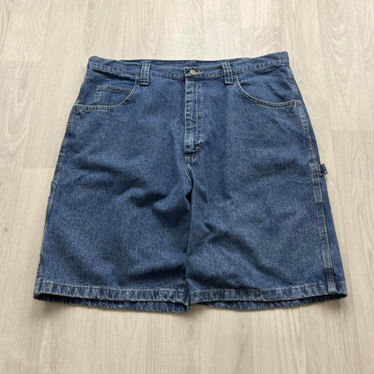 VINTAGE 00s WRANGLER BAGGY LOOSE CARPENTER JORTS BLUE