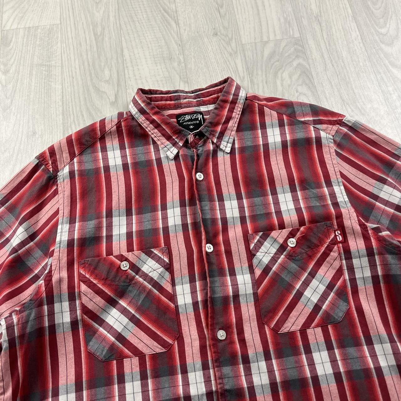 VINTAGE Y2K STUSSY SHORT SLEEVE PLAID CHECKERED SHIRT RED