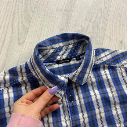 VINTAGE Y2K BERGHAUS CHECKERED SHORT SLEEVE SHIRT BLUE