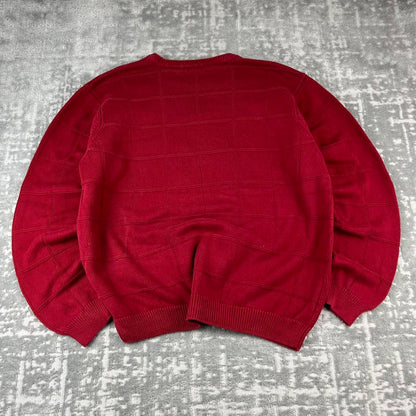 VINTAGE Y2K IZOD PLAID CHUNKY ESSENTIAL KNITTED JUMPER BURGUNDY RED