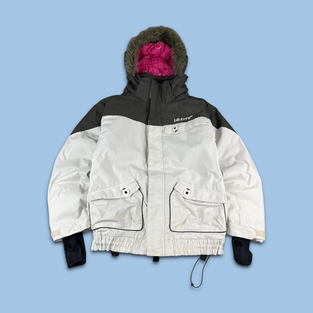 VINTAGE Y2K BILLABONG PIN STRIPE FUR HOOD KI JACKET BROWN / WHITE