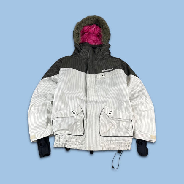VINTAGE Y2K BILLABONG PIN STRIPE FUR HOOD KI JACKET BROWN / WHITE