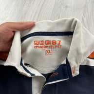 VINTAGE Y2K SMF STRIPED LONG SLEEVE RUGBY POLO SHIRT ORANGE / NAVY