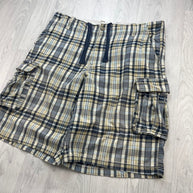 VINTAGE Y2K BAGGY CHECKERED PLAID CARGO SHORTS GREY / YELLOW