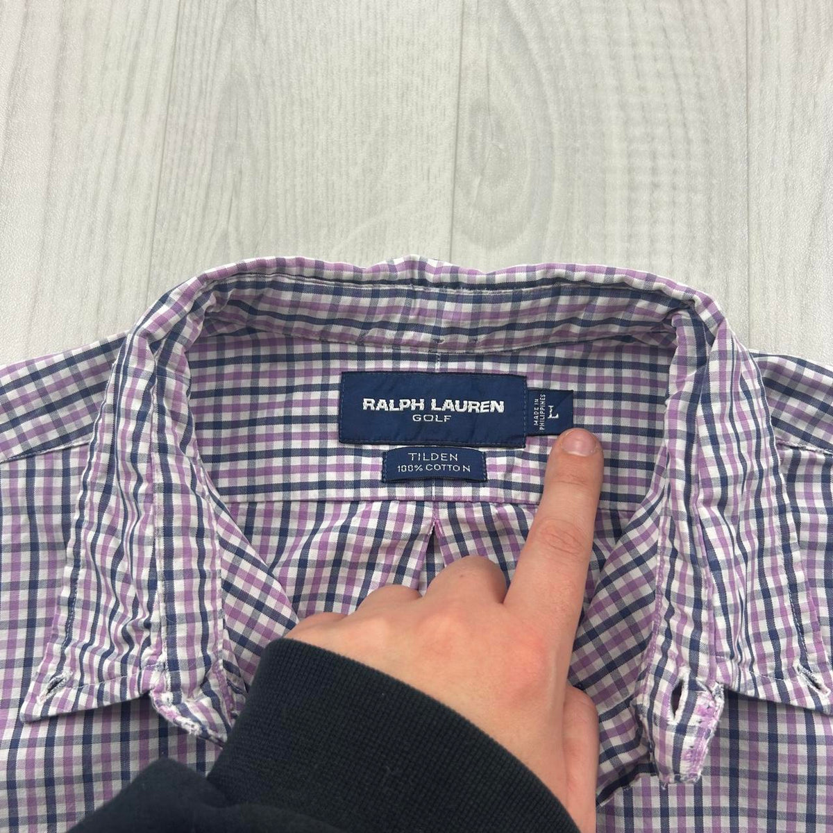 VINTAGE 00s RALPH LAUREN CHECKERED CROPPED SHORT SLEEVE BUTTON UP SHIRT PURPLE