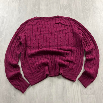 VINTAGE Y2K POLO RALPH LAUREN CHUNKY CABLE KNITTED JUMPER BURGUNDY