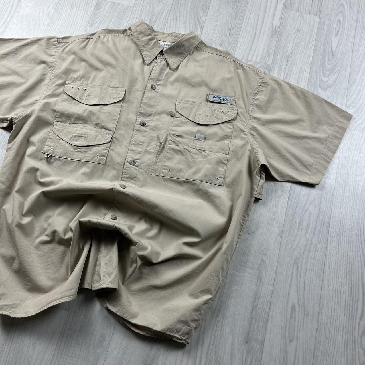 VINTAGE Y2K COLUMBIA CARGO UTILITY SHORT SLEEVE SHIRT BEIGE