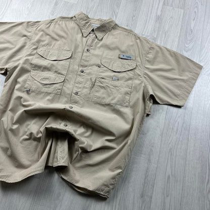VINTAGE Y2K COLUMBIA CARGO UTILITY SHORT SLEEVE SHIRT BEIGE