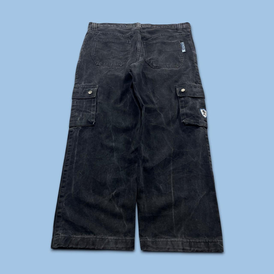 VINTAGE Y2K FISHBONE BAGGY CARGO JEANS BLACK