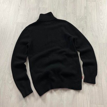 VINTAGE Y2K LEVIS RED TAB CHUNKY STRIPED ZIP KNITTED JUMPER BLACK (S)