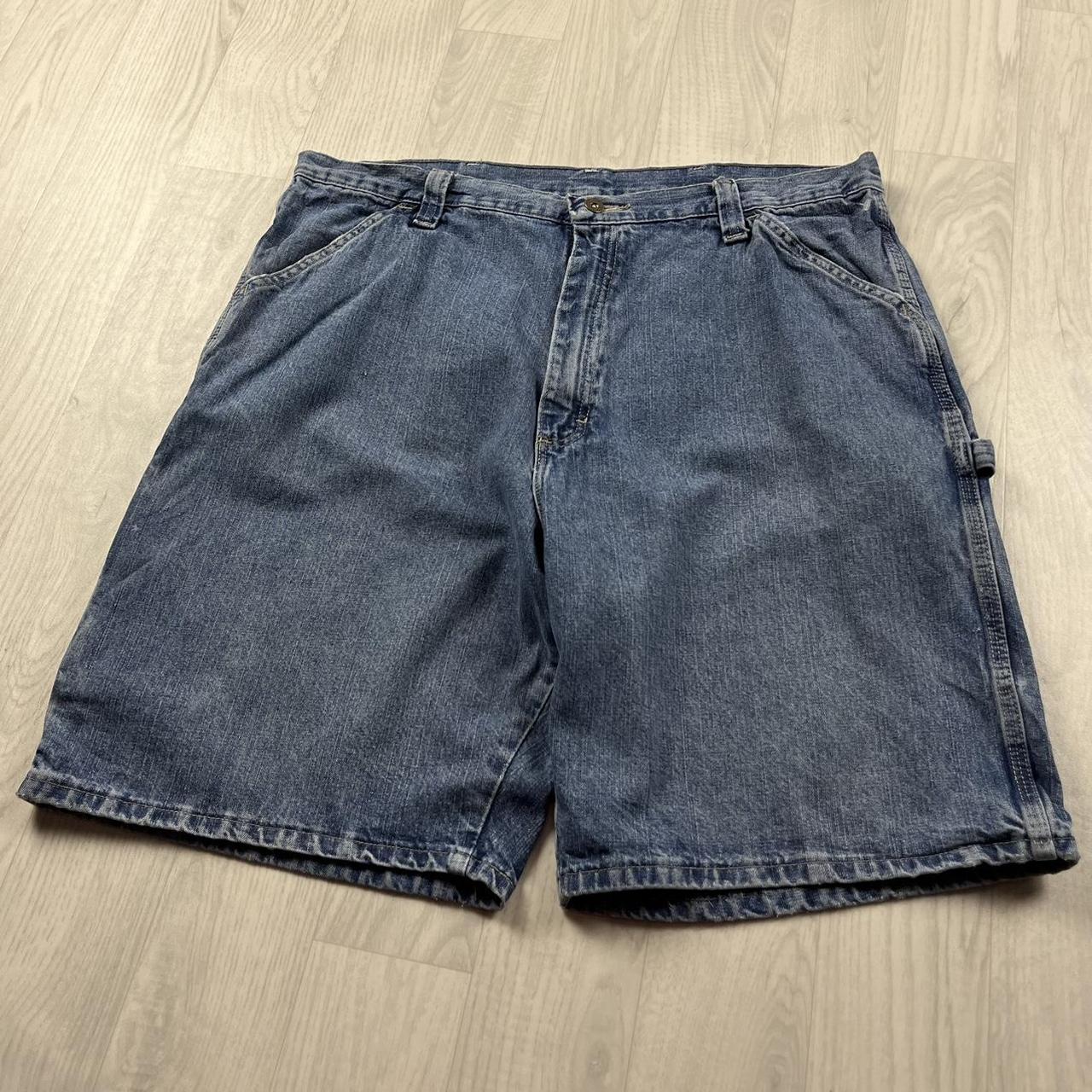VINTAGE 00s WRANGLER BAGGY LOOSE CARPENTER JORTS BLUE
