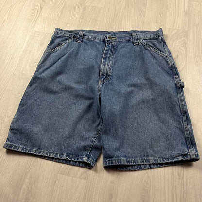 VINTAGE 00s WRANGLER BAGGY LOOSE CARPENTER JORTS BLUE