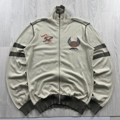 VINTAGE Y2K QUIKSILVER THIN ZIP KNITTED JUMPER BEIGE