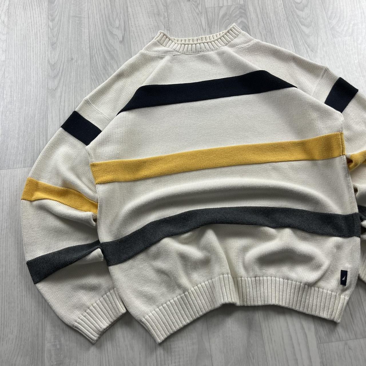 VINTAGE Y2K NAUTICA CHUNKY STRIPED KNITTED JUMPER CREAM