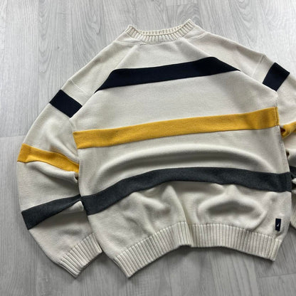 VINTAGE Y2K NAUTICA CHUNKY STRIPED KNITTED JUMPER CREAM