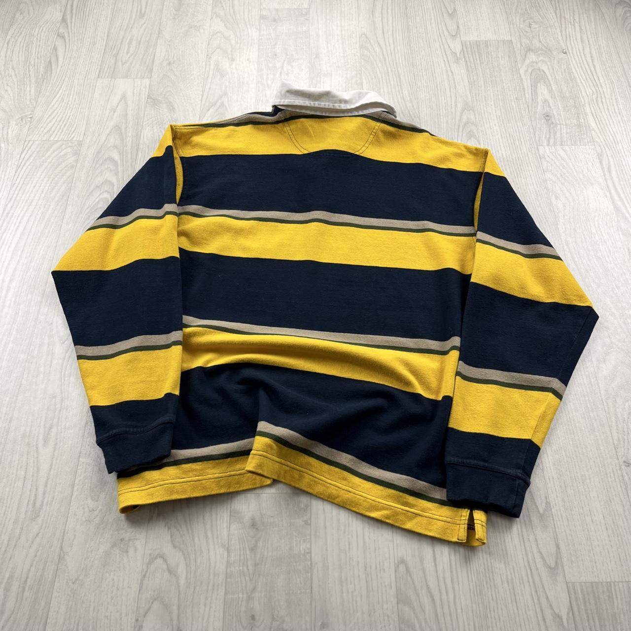 VINTAGE Y2K STRIPED LONG SLEEVE RUGBY POLO SHIRT YELLOW NAVY