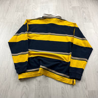 VINTAGE Y2K STRIPED LONG SLEEVE RUGBY POLO SHIRT YELLOW NAVY