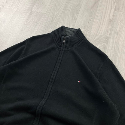 VINTAGE Y2K TOMMY HILFIGER ZIP KNITTED JUMPER BLACK (XL)