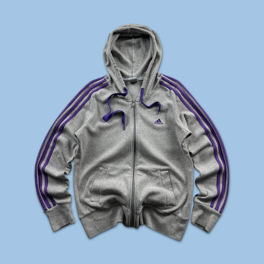 VINTAGE Y2K ADIDAS STRIPE ZIP HOODIE GREY PURPLE
