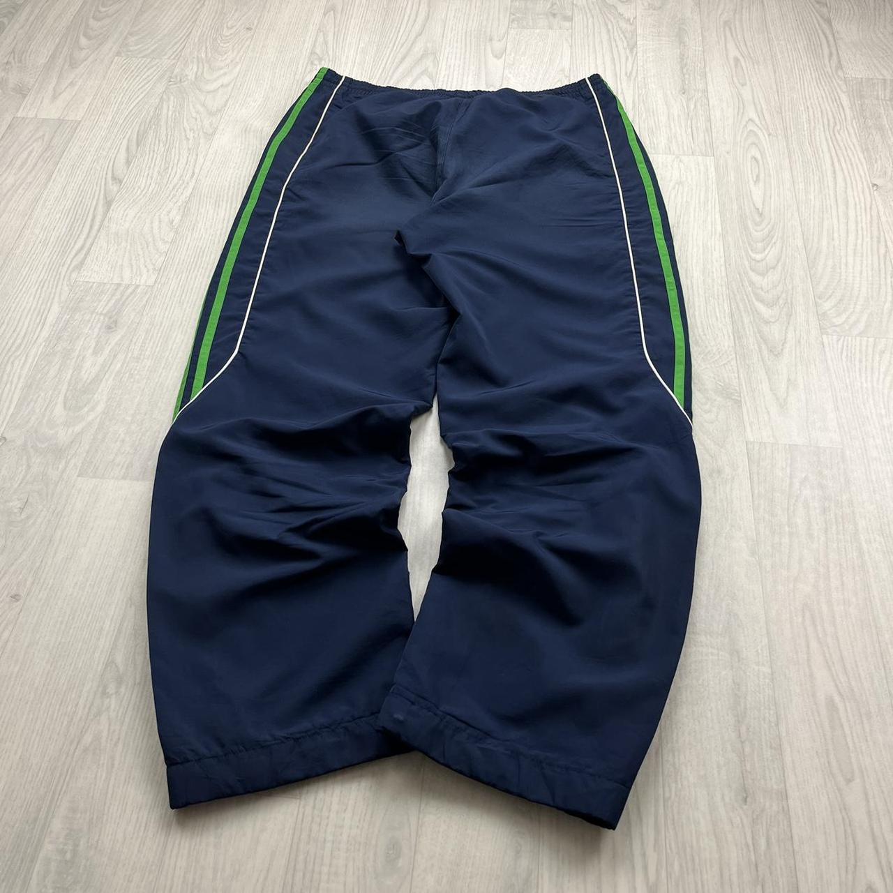 VINTAGE Y2K ADIDAS SIDE STRIPE BAGGY TRACKSUIT BOTTOMS NAVY GREEN