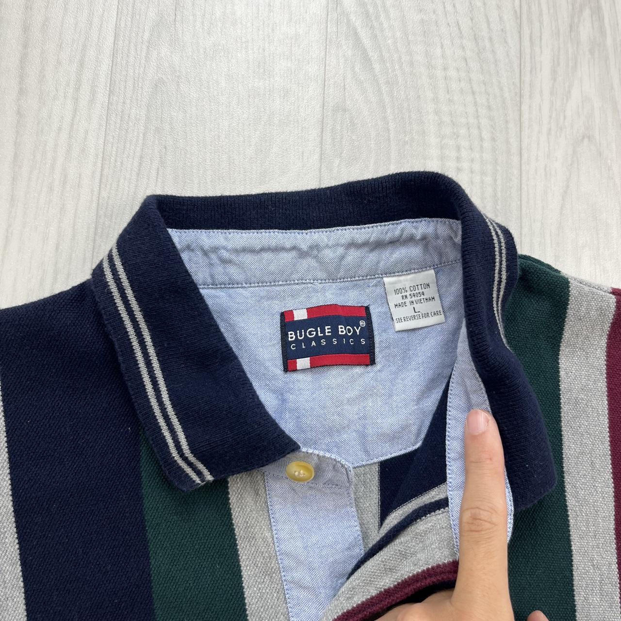 VINTAGE Y2K BUGLE BOY STRIPED LONG SLEEVE RUGBY POLO SHIRT GREEN / NAVY