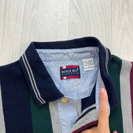VINTAGE Y2K BUGLE BOY STRIPED LONG SLEEVE RUGBY POLO SHIRT GREEN / NAVY