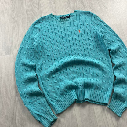 VINTAGE Y2K RALPH LAUREN CHUNKY CABLE KNITTED JUMPER TURQUOISE