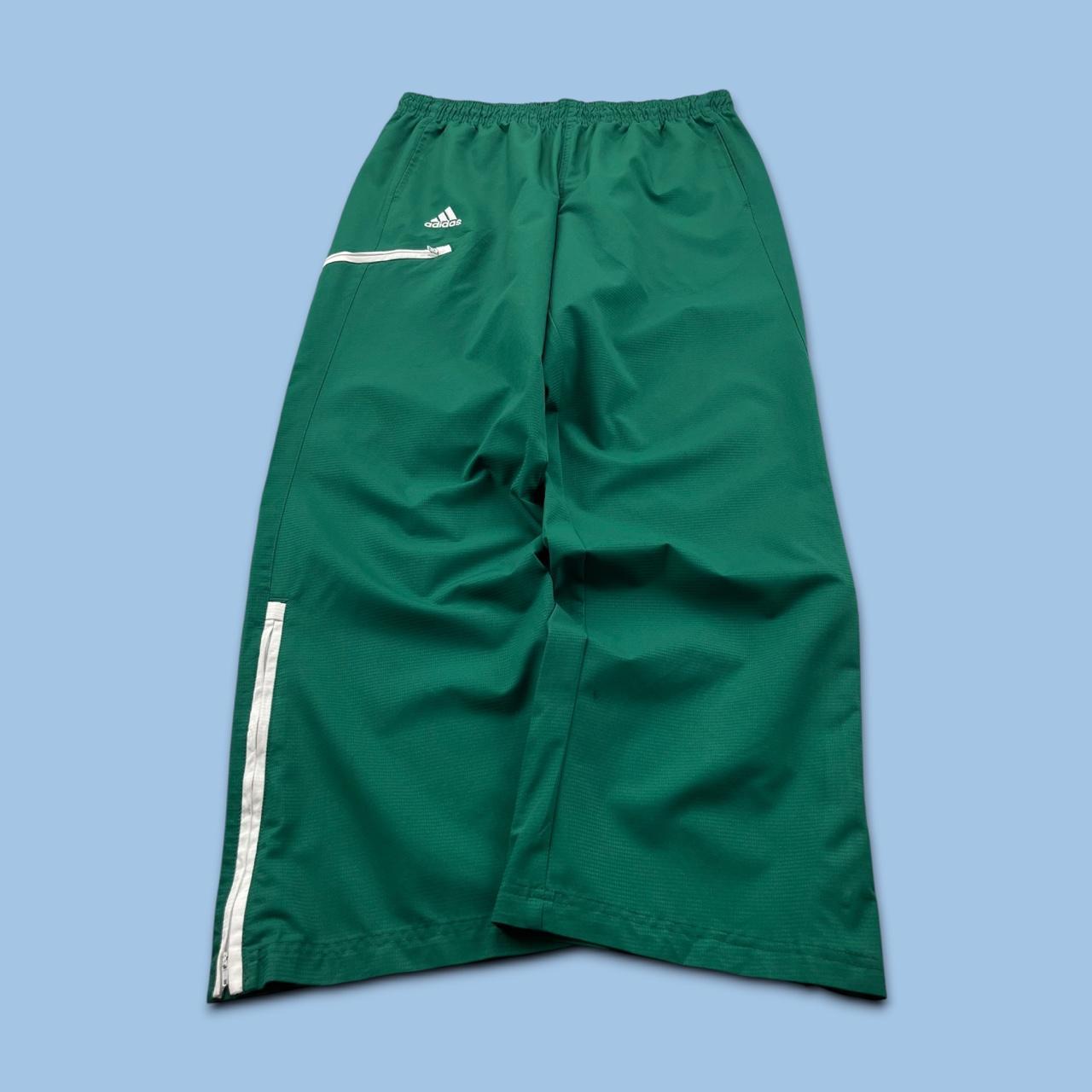 VINTAGE Y2K ADIDAS SIDE STRIPE BAGGY TRACKSUIT BOTTOMS GREEN