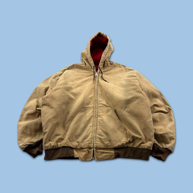 VINTAGE Y2K KEY ACTIVE HOODED WORKWEAR BOMBER JACKET TAN