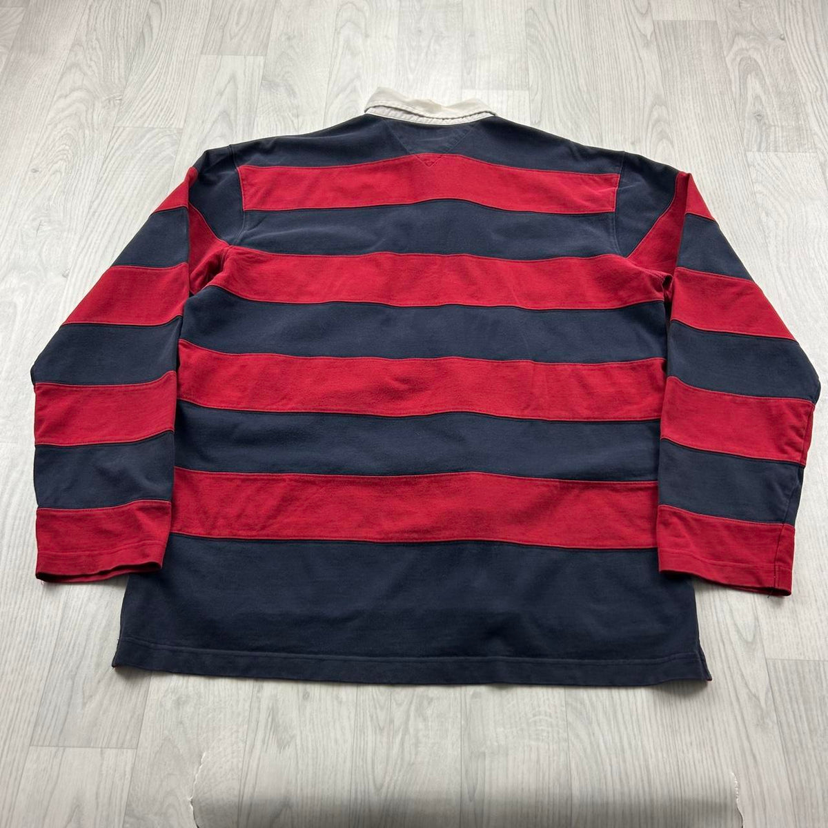 VINTAGE Y2K TOMMY HILFIGER STRIPED LONG SLEEVE RUGBY POLO SHIRT RED NAVY