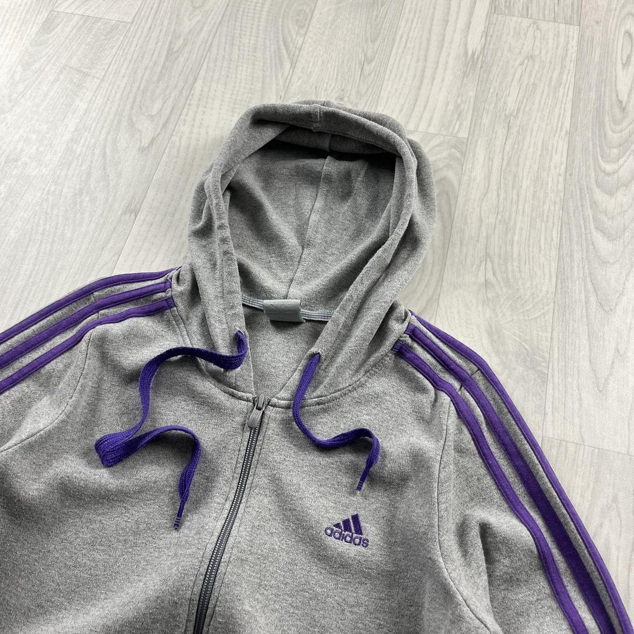 VINTAGE Y2K ADIDAS STRIPE ZIP HOODIE GREY PURPLE