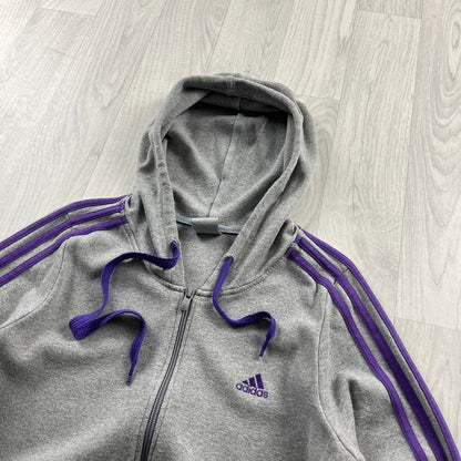 VINTAGE Y2K ADIDAS STRIPE ZIP HOODIE GREY PURPLE