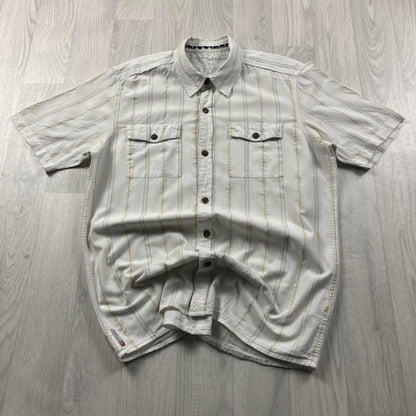 VINTAGE Y2K QUIKSILVER STRIPED SHORT SLEEVE SHIRT WHITE