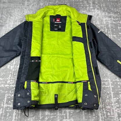 VINTAGE Y2K QUIKSILVER PLAID TECHNICAL SKI JACKET GREY BLACK
